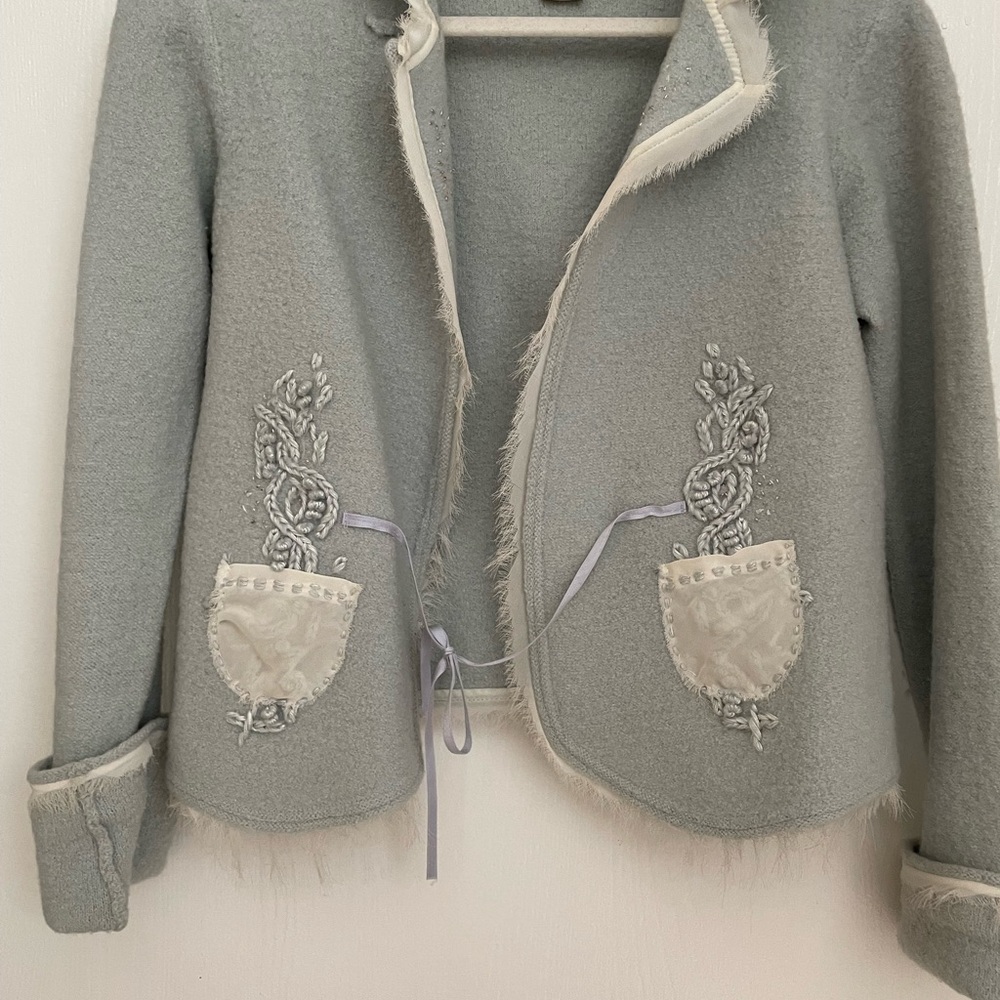 Cozy Gray Teddy Jacket with Embroidery